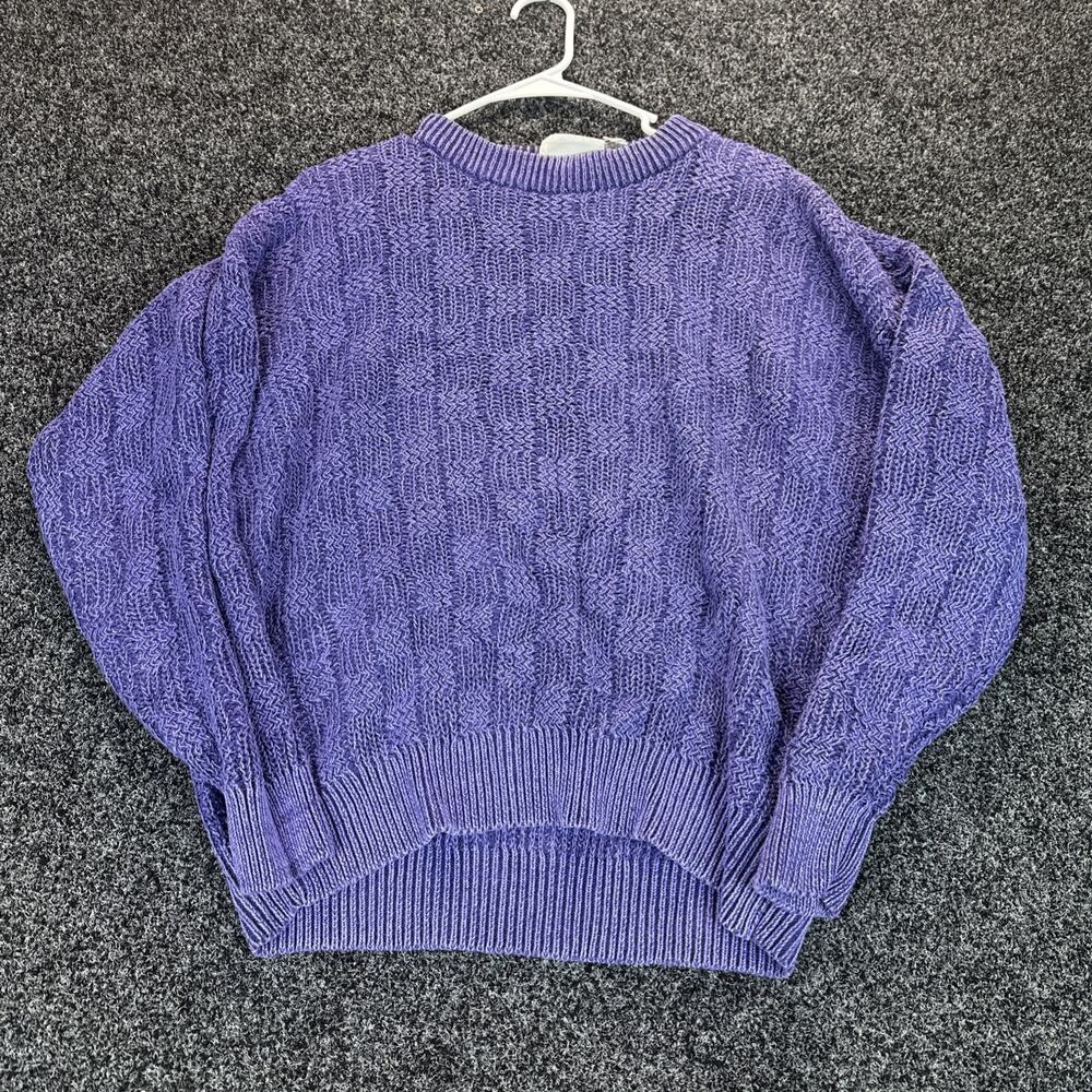 Vintage 90s Weekends Purple Textured Knit Sweater Large Ramie Cotton Grandpa